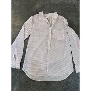 J.Crew Women Size M Popover Red Blue Stripe Roll Sleeve Lightweight Sz 2